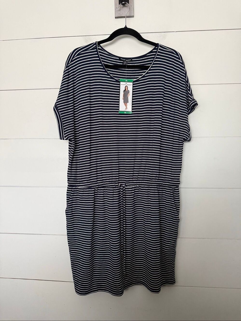 Hilary Radley Women’s XL Blue White Short Sleeve Dress New